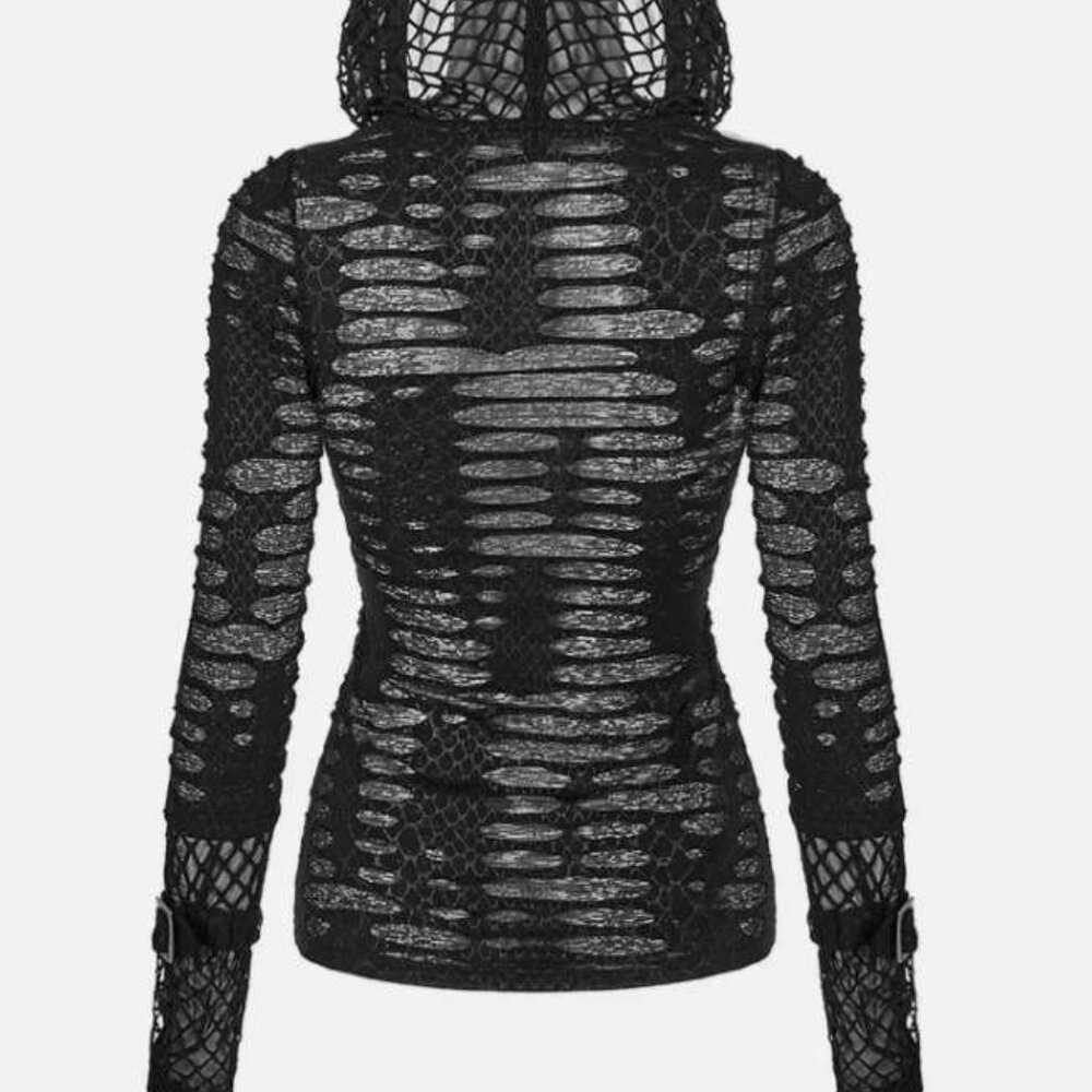 Black Mesh Hooded Women's Top - Picture 2 of 12